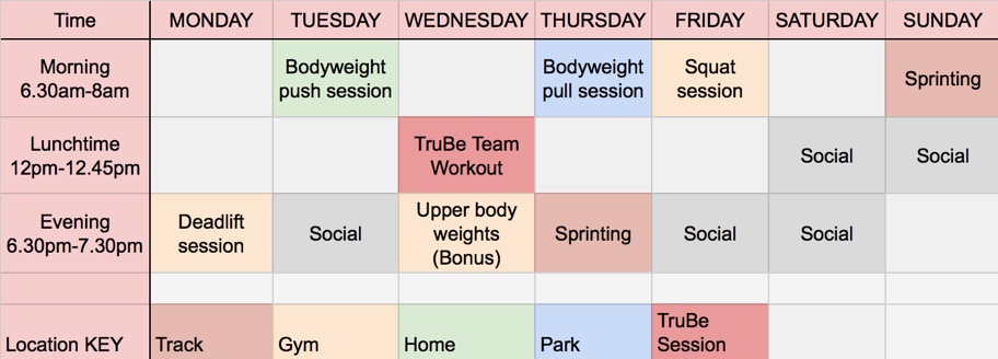 training schedule